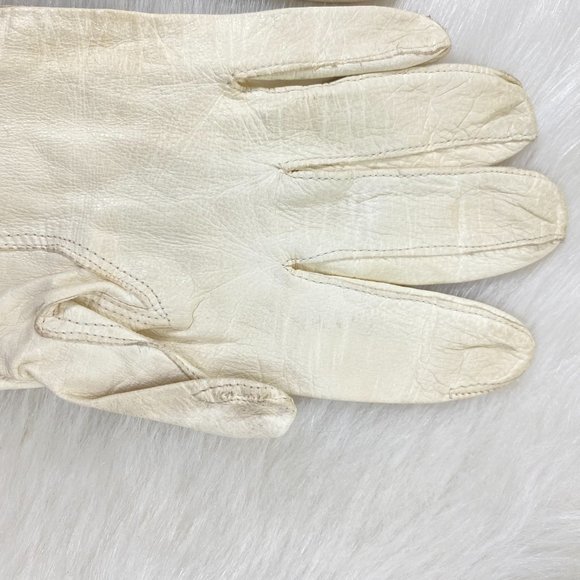Vintage White Leather Wrist Length Gloves Size 6.5 - Picture 7 of 10
